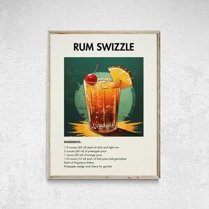 Rum Swizzle Cocktail Druckbar, Minimalistischer Alkohol Druck, Rum Swizzle Cocktail Poster, Cocktail Wandkunst, Wand Dekor Cocktail, Barwagen Kunst