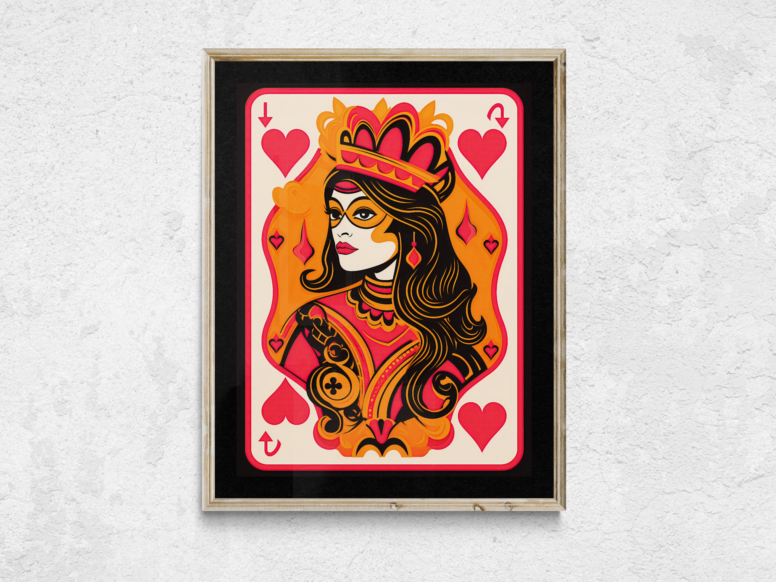 Queen of Hearts Playing Card Art Print, Preppy Room Decor (digital
