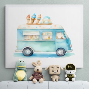Eiswagen Kunst, Aquarell Malerei, digitaler Download, Kinderzimmer Dekor, Mädchen Raum Wandkunst, Transport Fahrzeuge
