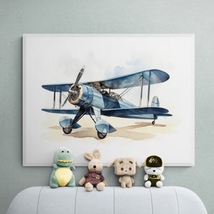 Impresión de biplano de acuarela, avión imprimible, arte de pared de avión retro, impresión de aviación, impresión de avión, niño de impresión de niños, decoración de sala de juegos