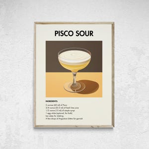 Pisco Sour Cocktail Printable, Pisco Sour Cocktail Poster, Pisco Sour Cocktail Print, Cocktail Wall Art, Wall Decor Cocktails, Bar Cart Art