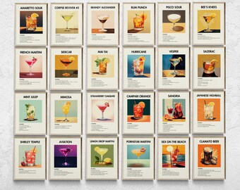 Retro Cocktail Prints, Gallery Wall Art Set (Digital Download)