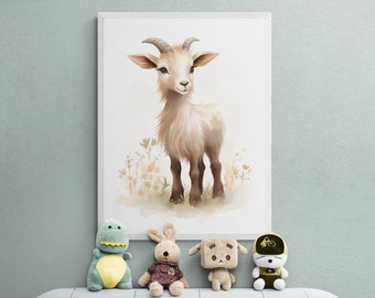 Baby Goat Watercolor Print, Farm Nursery Art (Digital Download)