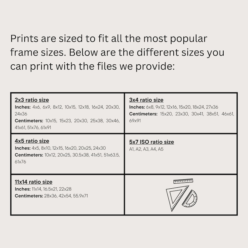 Pu&ograve; includere: Un grafico che mostra le diverse dimensioni di stampa disponibili per le foto, misurate in pollici e centimetri. Il grafico include i rapporti 2x3, 4x5, 3x4, 5x7 e 11x14.