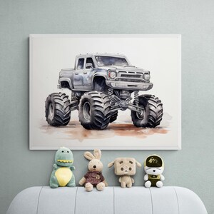 Silver Monster Truck Printable, Car Print Boys Room, Automotive Wall Art, Vehicle Prints, Boys Room Wall Art, Kids Room Decor, Car Printable