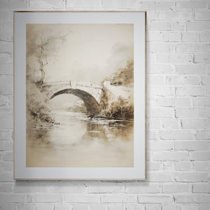 Bridge Sketch, Vintage Print, Downloadable Print, Nature Drawing, Landscape Sketch, Vintage Etching, Antique Sketch, Downloadable Sketch
