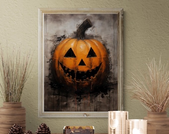 Spooky Jack-O-Lantern Art Print, Halloween Wall Decor (Digital Download)