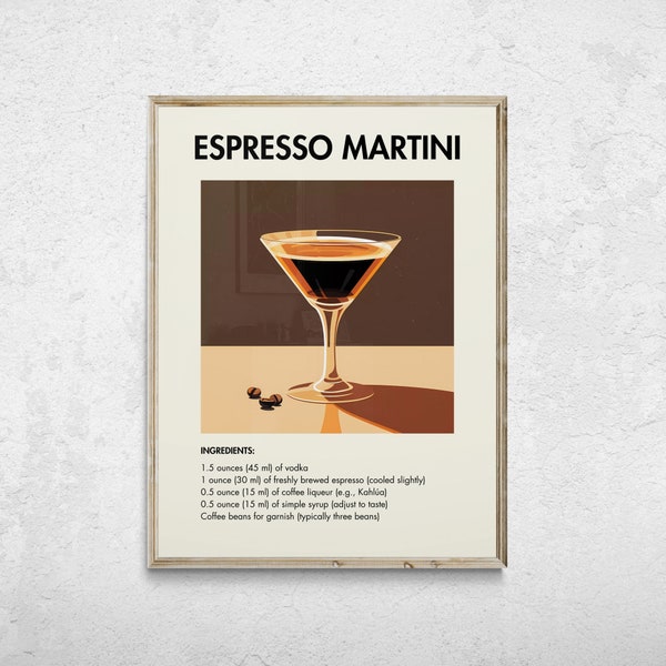 Espresso Martini Cocktail Print, Bar Cart Decor, Retro Cocktail Print, Bar Cart Art Print, Cocktail Print, Cocktail Art, Cocktail Poster