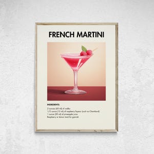 French Martini Cocktail Printable, French Martini Cocktail Poster, French Martini Cocktail Print, Cocktail Wall Art, Wall Decor Cocktails