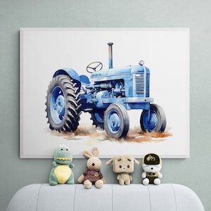 Blue Antique Tractor Print, Vintage Tractor, Boy Tractor Art, Tractor Wall Art, Tractor Wall Decor, Children&#39;s Play Room, Wall Art Nursery