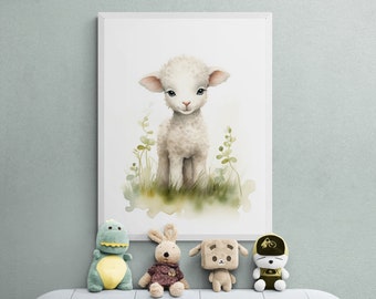 Watercolor Lamb Nursery Print, Farmhouse Wall Art (Digital Download)