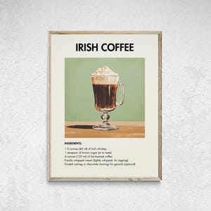 Irish Coffee Cocktail Print, Retro Cocktail Print, Cocktail Wall Art, Minimalist Alcohol Prints, Bar Cart Decor, Bar Cart Wall Art