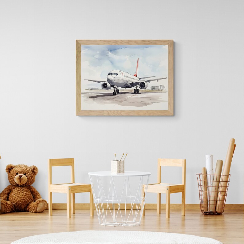 Set of 6 Aviation Prints, Printable Aircraft, Toddler Playroom Poster, Boys Room Wall Art, Airplane Nursery, Watercolor Airplane Prints