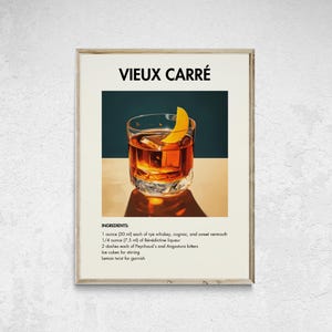 Vieux Carré Cocktail Print, Minimalist Alcohol Print, Vieux Carré Cocktail Poster, Cocktail Wall Art, Wall Decor Cocktail, Bar Cart Art