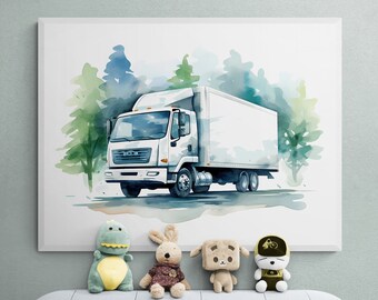Watercolor Moving Truck Print, Kids Room Art (Digital Download)