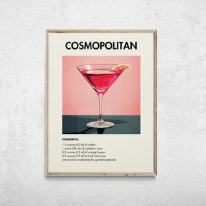 Cosmopolitan Cocktail Print, Klassische Cocktail Wandkunst, Cocktail Kunstdruck, Minimalistische Alkohol Prints, Bar Dekor, druckbare Bar Kunst