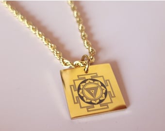 Kali Yantra Halskette - Gold Anhänger mit Gedrehter Kette, spiritueller Schmuck