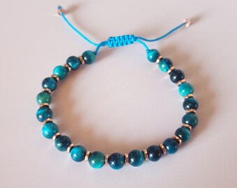 Handgefertigte verstellbare Kordel Armband mit blauem Tigerauge Naturstein