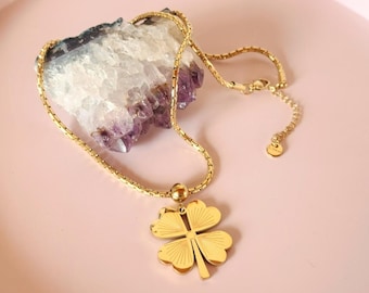 Glücksklee Stahl Halskette: Sri Yantra, Fehu Rune, Kubera Yantra