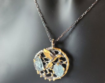 Handmade Aquamarine Pendant Necklace: Sterling Silver Gemstone, 50cm Chain