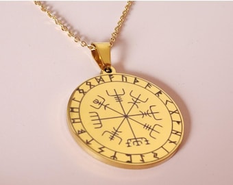 Vegvisir Viking compass steel necklace with Grabovoi numbers code