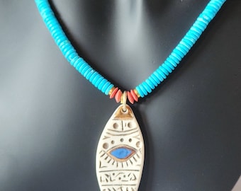 Turquoise natural stone love charm necklace