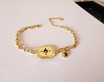 Stahlarmband mit Tigerauge Naturstein und Zahlenkombination