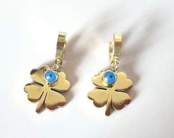 Grabovoi Augen Perle Ohrringe mit Glücksklee