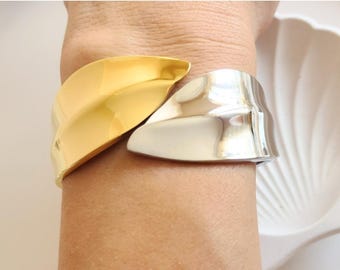 Blume des Lebens Manschettenarmband: Gold & Silber Stahl, Grabovoi Healing Numbers