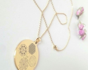 5 Symbol und Grabovoi Zahlen Stahl Halskette