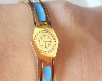Wikinger Kompass Vegvisir und Reichtum, Schutz Grabovoi Zahlen Stahl Armband