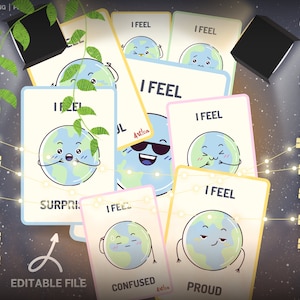 Flashcards de rosto de emoções, Flashcard da Terra, download digital para impressão, Flashcards de sentimentos, aprendizagem social para crianças, gráfico de emojis, DecorCard