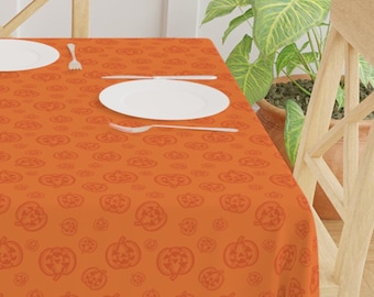 Halloween Jack-o-lantern Tablecloth, Autumn Dining Room Decor, Pumpkin Table Accent, Polyester Table Cloth