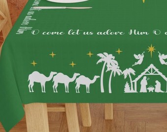 Nativity Tablecloth: Holiday Silhouette Decor, Religious Table Cover