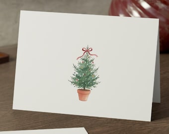 Biglietti di auguri natalizi personalizzati con albero in vaso, auguri minimalisti per le feste