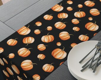 Pumpkin Table Runner: Black Fall Dining Decor, Polyester Accent