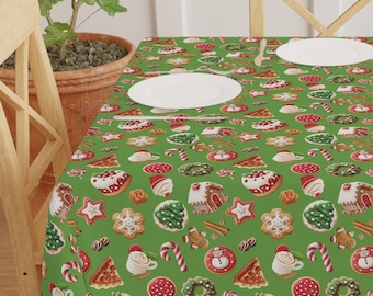 Green Christmas Tablecloth: Holiday Food Pattern, Xmas Decor (55.1" × 55.1")