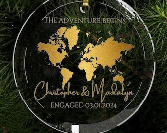 Personalized Engagement Ornament, World Map Glass Ornament