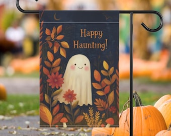 Halloween Welcome Garden Flag: Happy Haunting Autumn Banner