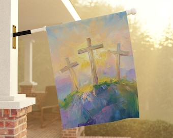 Easter Cross Garden & House Welcome Banner, He is Risen House Flag, Spring Garden Flag, Welcome Flag, Christian Banner, Resurrection Cross