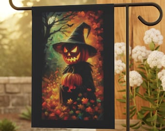 Bandiera da giardino di Halloween a forma di zucca di Halloween: striscione di benvenuto spettrale (30,5 x 45,7 cm)