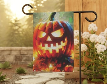 Bandiera da giardino di Halloween a forma di zucca di Halloween: striscione di benvenuto spettrale