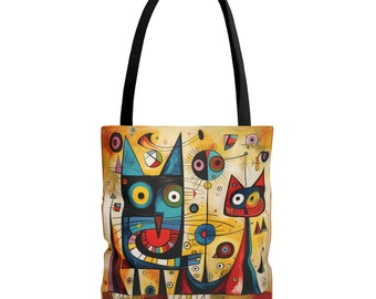 cats + Joan Miro Tote Bag. Abstract art bag. Modern tote. Surrealist art bag.