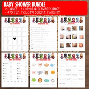 Baby Shower de superhéroes, juego de baby shower de superhéroes, baby shower de Spiderman, juego de baby shower de superhéroes, superhéroe bebé