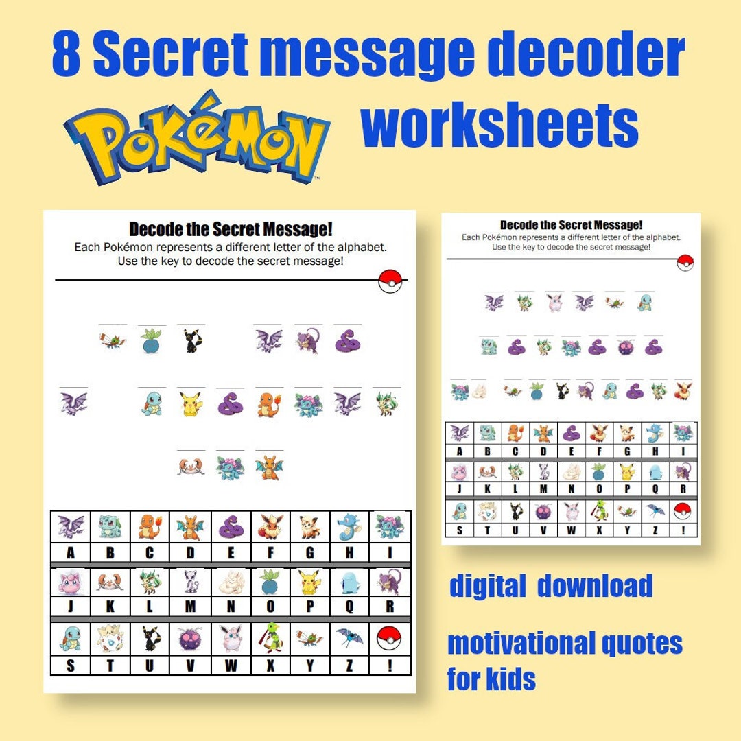 Secret Decoder Message Worksheets Pokemon Themed Digital Download ...