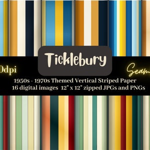 Papel digital, papel de parede retrô dos anos 1950 a 1970, listras verticais, 12 "x 12", 300 dpi, somente download