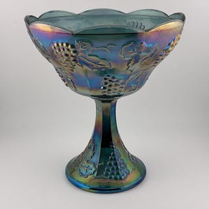 Vintage carnival glass blue compote candy dish