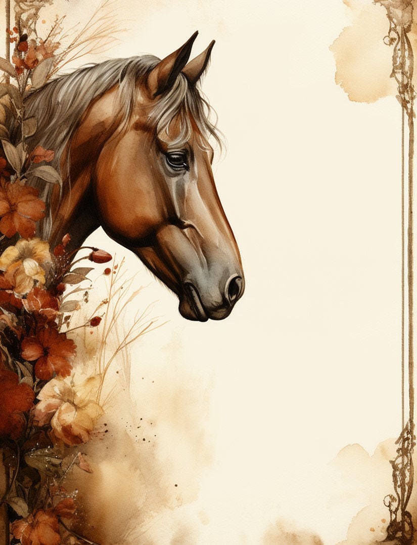 Printable Horse Digital Paper, Wild Horses Background, Animal Cards ...