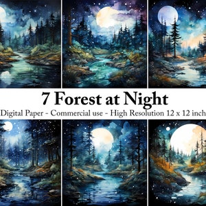 Printable Watercolor Enchanted Forest Digital Paper, Magical Forest Digital Paper, Woodland Cards, Download Junk Journal, Scrapbooking Pages