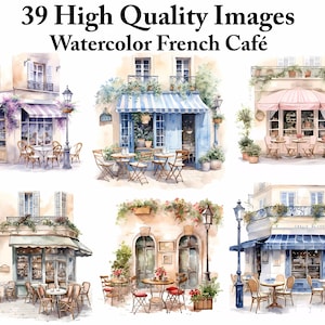 French Café Watercolor Collection - Parisian Café Clipart for Digital Download
